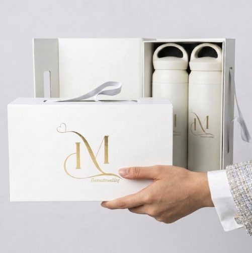 ผลงานGift Set กระบอกน้ำคู่พร้อมกล่องปั๊มฟอยล์ทอง โดย Giftwise
